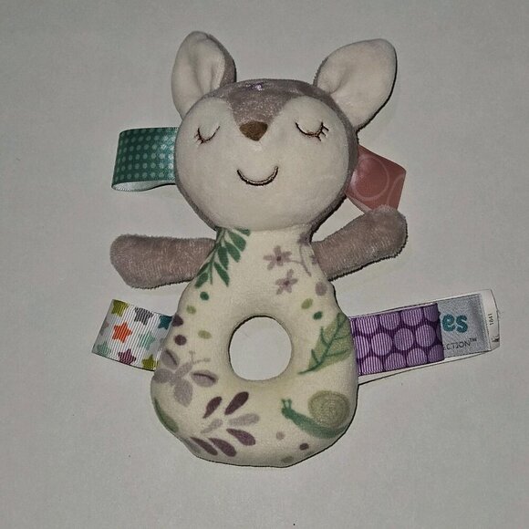 Taggies Mary Meyer Deer Flora Fawn Rattle Plush Baby Toy Ring Flowers - Picture 1 of 8